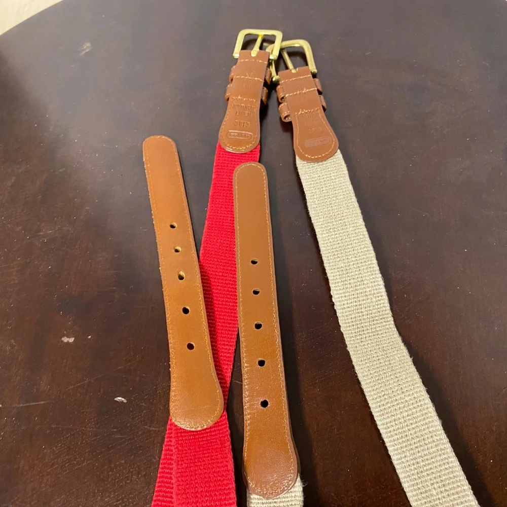 2 Vintage Coach Belts Unisex 36 Tan • Red  Natural Linen & Leather Brass - Picture 7 of 7